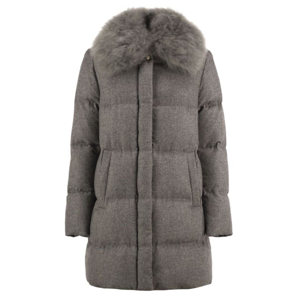 Herno Women Herno Long Silk And Cashmere Down Coat With Fur Collar